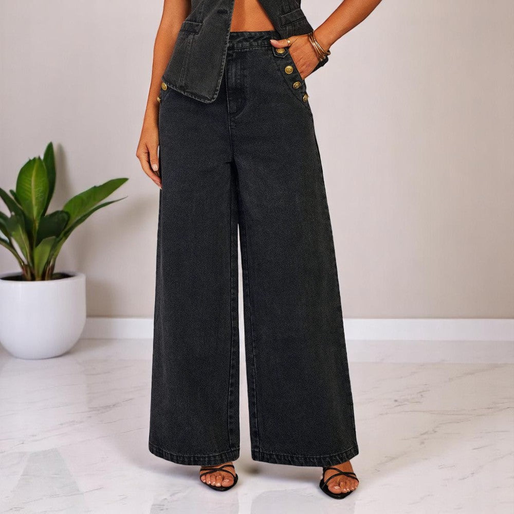 Ensemble Femme en Jean – Gilet Sans Manches et Pantalon Large Tendance