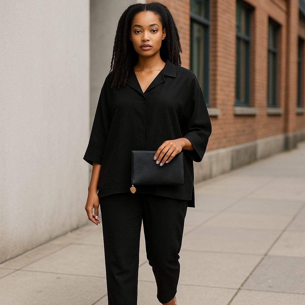 Ensemble Femme Large et Élégant – Disponible en Camel, Gris et Noir | Look Chic et Confortable