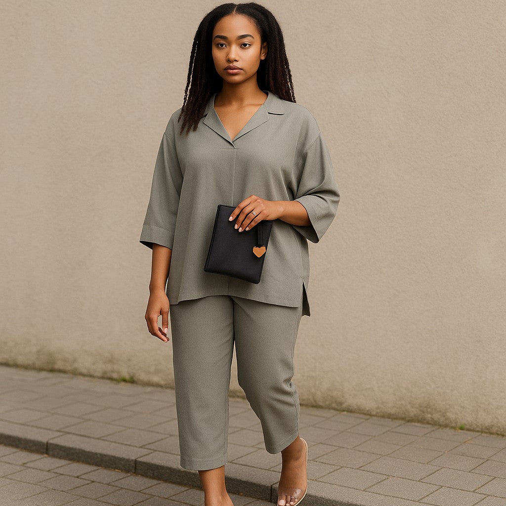 Ensemble Femme Large et Élégant – Disponible en Camel, Gris et Noir | Look Chic et Confortable
