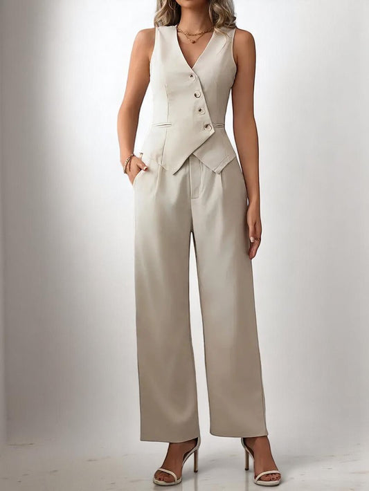 Ensemble casual chic femme avec gilet et pantalon – Look décontracté élégant
