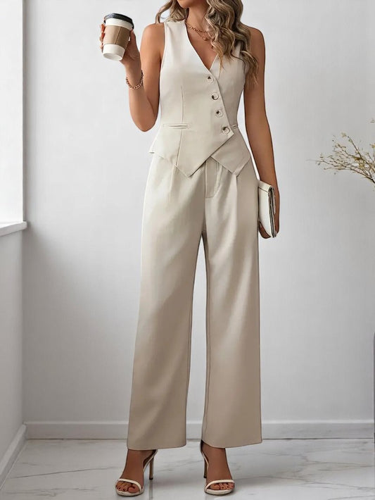 Ensemble casual chic femme avec gilet et pantalon – Look décontracté élégant