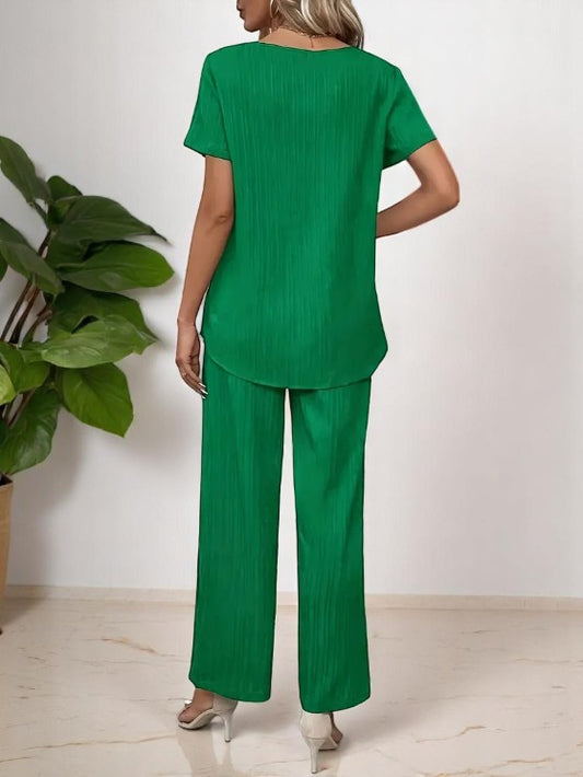 Ensemble Femme Élégant – Chemise Fluide et Pantalon Large | Disponible en Vert et Noir