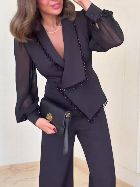 Ensemble fluide élégant avec blazer et pantalon large – Tenue chic et sophistiquée