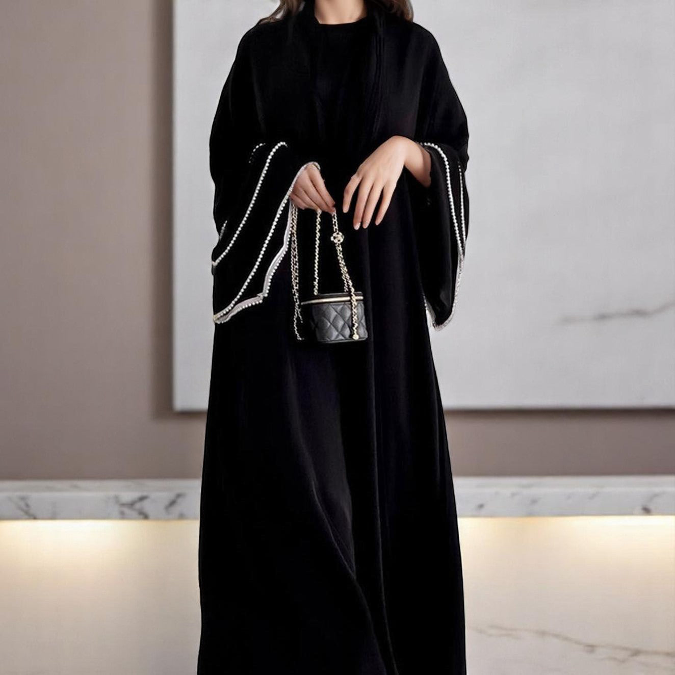 Robe simple pour femme avec broderie perlée à la main – Élégance discrète et artisanat raffiné