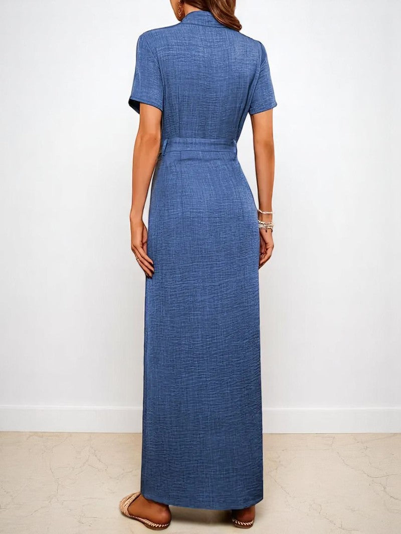Robe Longue en Jean Bleu Femme – Style Décontracté avec Fente Avant | Tendance et Féminine