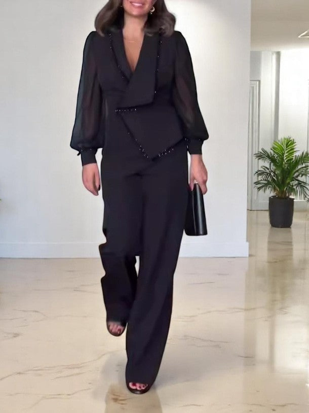 Ensemble fluide élégant avec blazer et pantalon large – Tenue chic et sophistiquée